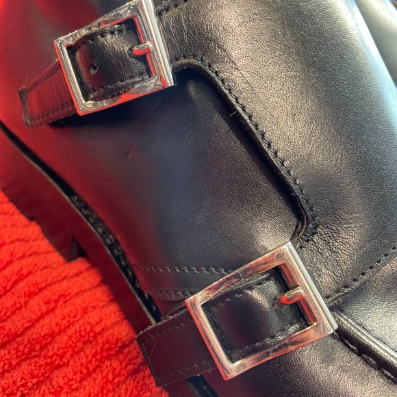 Prada Mens Buckle Boots Black Leather Mid Calf Round Toe Made In Italy - Picture 4 of 16